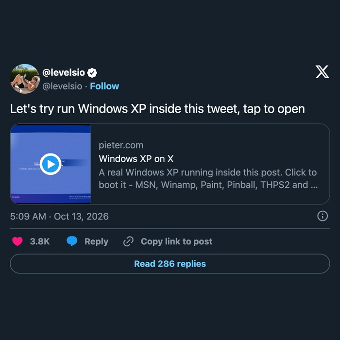 Windows XP running inside an X post